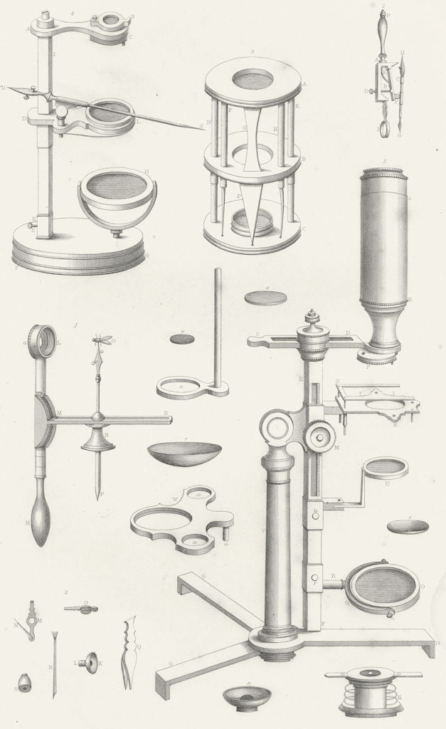 SCIENCE. Microscope 1849 old antique vintage print picture